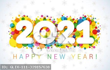2021 A Happy New Year greeting card. Xmas white background. Holiday confetti numbers and text. Coloured logotype. Abstract isolated graphic web design template. Calender title. Creative paper digits 0, 1, 2, 2022