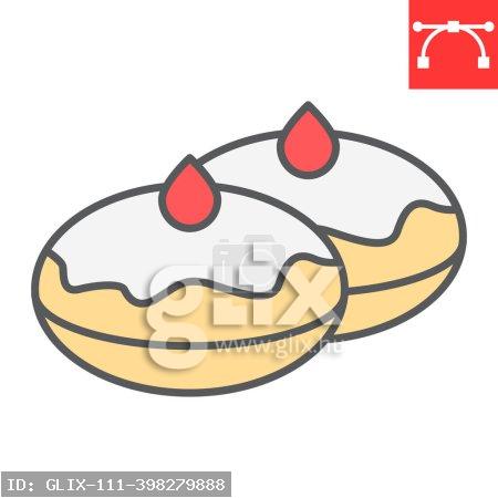 Hanukkah doughnut color line icon, bakery and dessert, hanukkah donut sign vector graphics, editable stroke filled outline icon, eps 10.