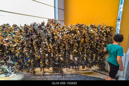 Pécs, a pécsi lakatfal-stock-foto