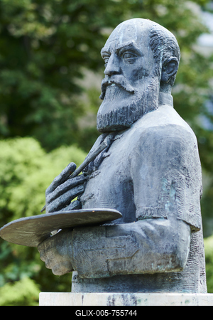 Barabás Villa, Budapest *** Artist Sculpture Holding Palette-stock-foto