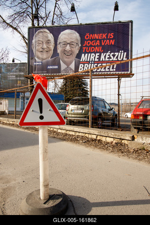 Soros and Juncker posters in Budapest.-stock-foto