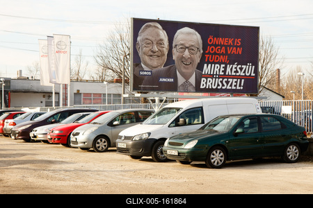 Soros and Juncker posters in Budapest.-stock-foto