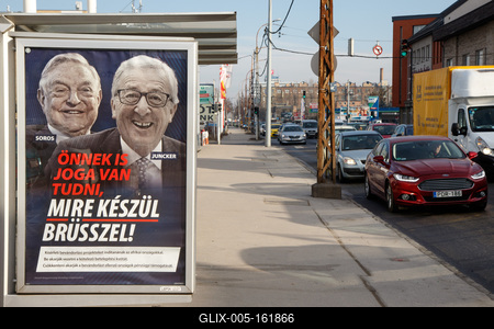 Soros and Juncker posters in Budapest.-stock-foto