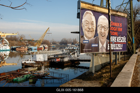 Soros and Juncker posters in Budapest.-stock-foto