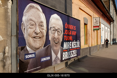 Soros and Juncker posters in Budapest.-stock-foto