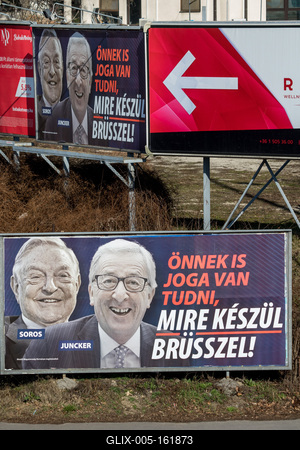 Soros and Juncker posters in Budapest.-stock-foto