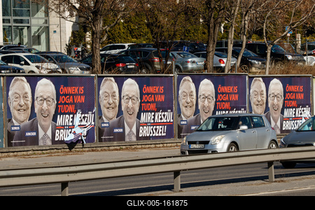 Soros and Juncker posters in Budapest.-stock-foto