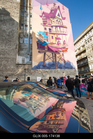 Átadták az elsõ festett tûzfalat Budapesten az Arany János és a Sas utca sarkán.2016.09.21.Fotó:Vörös Szilárd-stock-foto