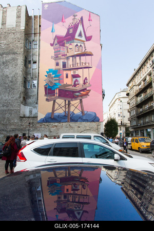 Átadták az elsõ festett tûzfalat Budapesten az Arany János és a Sas utca sarkán.2016.09.21.Fotó:Vörös Szilárd-stock-foto