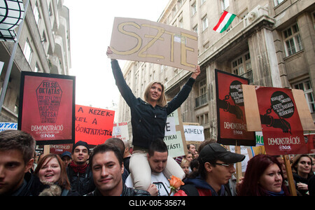Tüntetés a felsőoktatási törvény ellen-stock-foto