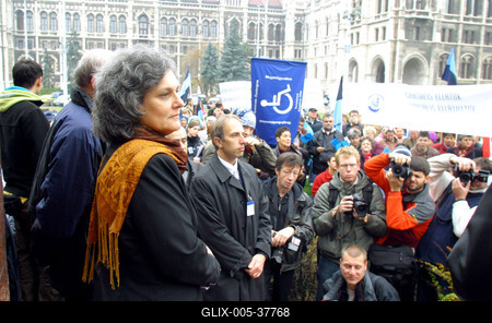 Parlament elé vonultak a z idősek és fogyatékosok-stock-foto
