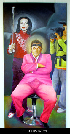 Festménykiállítás Győzikéről-stock-foto