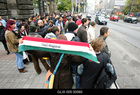 Hídblokád és tüntetés a belvárosban-stock-foto