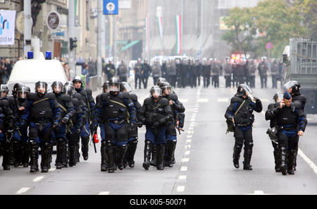 Hídblokád és tüntetés a belvárosban-stock-foto