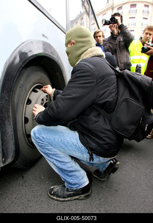 Hídblokád és tüntetés a belvárosban-stock-foto