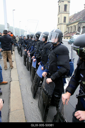 Hídblokád és tüntetés a belvárosban-stock-foto