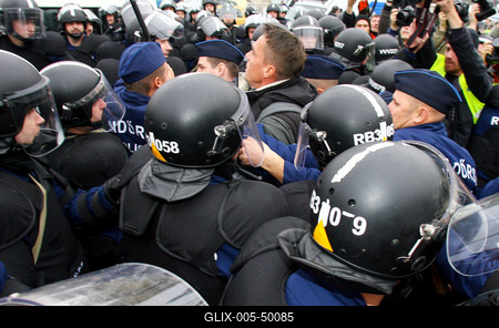 Hídblokád és tüntetés a belvárosban-stock-foto