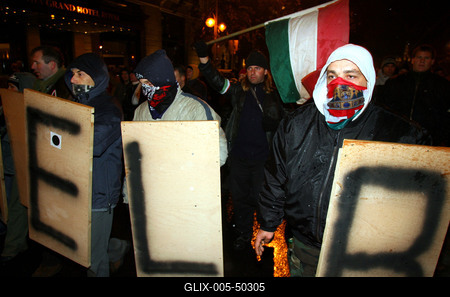 Illegális demonstráció Budapesten-stock-foto