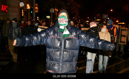 Illegális demonstráció Budapesten-stock-foto