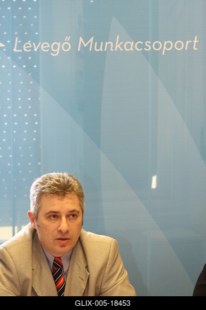 A Levegő Munkacsoport és a Nemzeti Azbesztmentesítési Program Munkacsoport sajtótájékoztatója-stock-foto