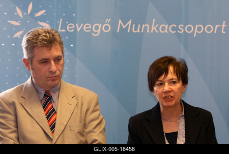 A Levegő Munkacsoport és a Nemzeti Azbesztmentesítési Program Munkacsoport sajtótájékoztatója-stock-foto