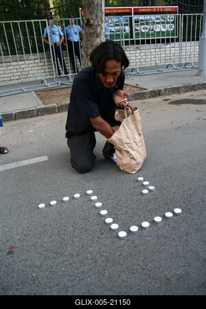 Tüntetés a Kínai Népköztársaság Nagykövetsége előtt-stock-foto