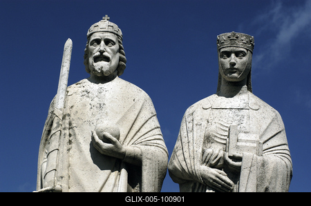 Veszprém, Szent István és Gizella szobra-stock-foto