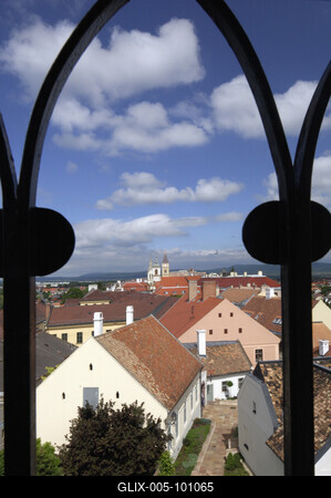 Kilátás a veszprémi Tűztoronyból.-stock-foto