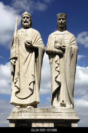 Veszprém, Szent István és Gizella szobra-stock-foto