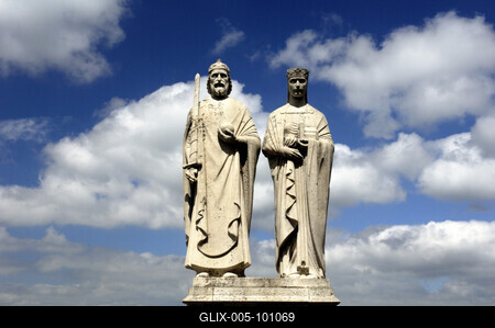 Veszprém, Szent István és Gizella szobra-stock-foto