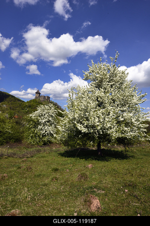 A somoskői vár a Somoskő település fölé magasodó vulkáni csúcson található, már szlovák területen.-stock-foto