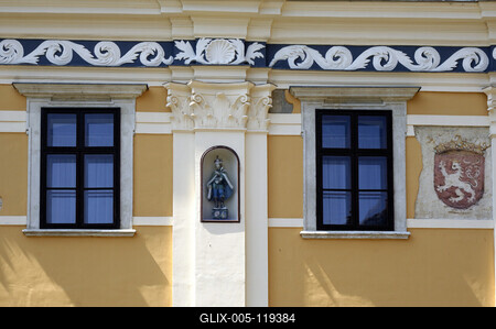 Kőszeg, a Lada-ház a Jurisics téren-stock-foto