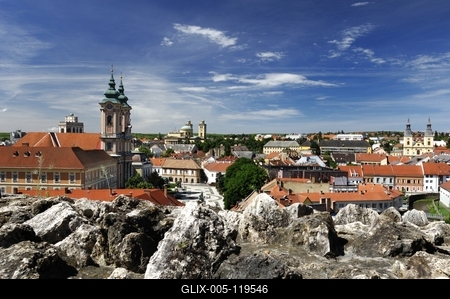 Eger látképe a várból-stock-foto