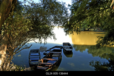 Tát, holtág a Dunán-stock-foto