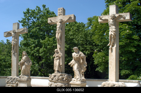 Gödöllő, Kálvária-szoborcsoport-stock-foto