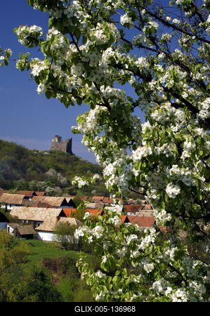 Hollókő, az Ófalu és a Hollókői vár-stock-foto