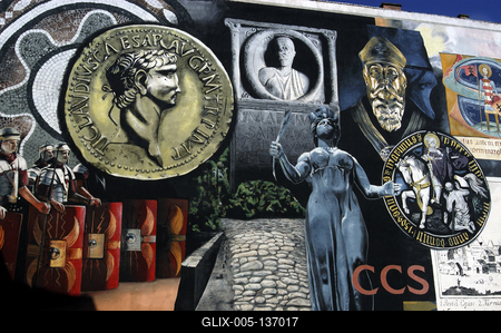 Szombathely, óriás falfestmény a VAOSZ-udvarban-stock-foto