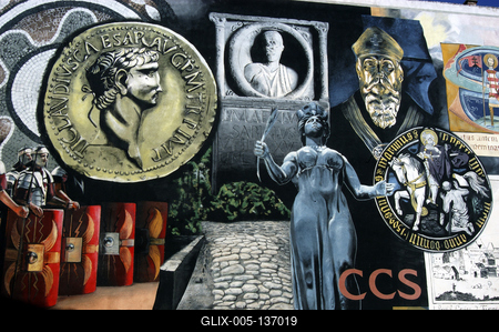 Szombathely, óriás falfestmény a VAOSZ-udvarban-stock-foto