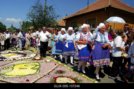 Virágszőnyeges úrnapi körmenet Csömörön-stock-foto