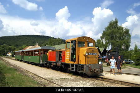 A Királyréti Erdei Vasút végállomása Kismaroson-stock-foto