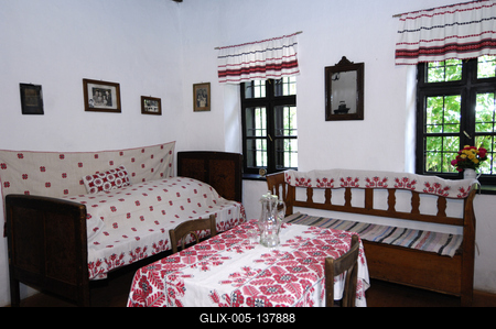 Tákos, Beregi keresztszemes kiállítás és Tájház-stock-foto