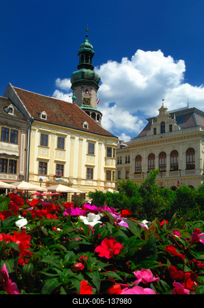 Sopron belvárosa (Fő tér)-stock-foto