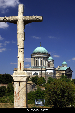 Az Esztergomi bazilika látványa a Várhegyen-stock-foto
