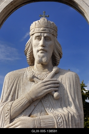 Szent István szobra Süttőn-stock-foto