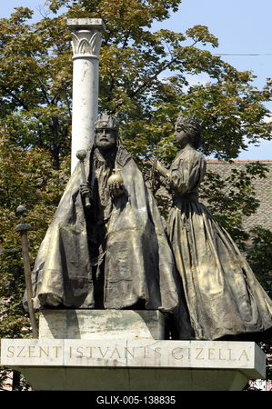 Szeged, Szent István és Boldog Gizella szobra-stock-foto