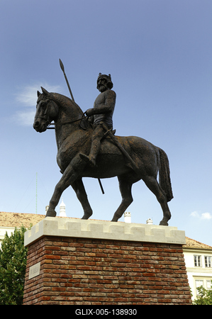 Szeged, IV. Béla lovas szobra-stock-foto