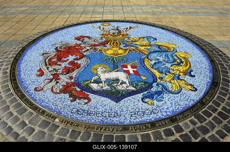 Debrecen címere a Kossuth téren-stock-foto