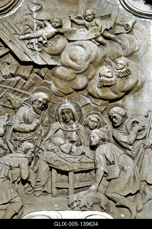 Sopron, a Mária-oszlop domborműve-stock-foto