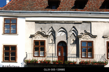 Sopron, a Fő tér műemlék házai-stock-foto