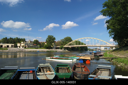 Győr, csónakok a Rába folyón-stock-foto